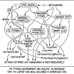 The picture shows all the different Python environments installed on a system. The graphical overviiew is very confusing. Source: https://xkcd.com/1987/